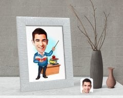 Kişiye Özel Erkek Sınıf Öğretmeni Karikatürlü Dekoratif Çerçeve-1