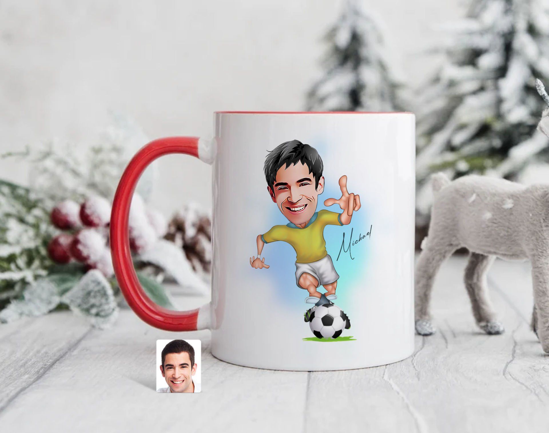 Bk Gift Kişiye Özel Futbolcu Karikatürlü Kırmızı Kupa Bardak-10, Sevgiliye Hediye, Arkadaşa Hediye