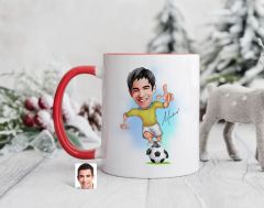 Bk Gift Kişiye Özel Futbolcu Karikatürlü Kırmızı Kupa Bardak-10, Sevgiliye Hediye, Arkadaşa Hediye