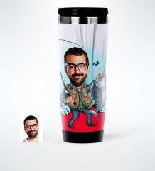 Kişiye Özel Bay Balıkçı Karikatürlü Çelik Termos Bardak - 1
