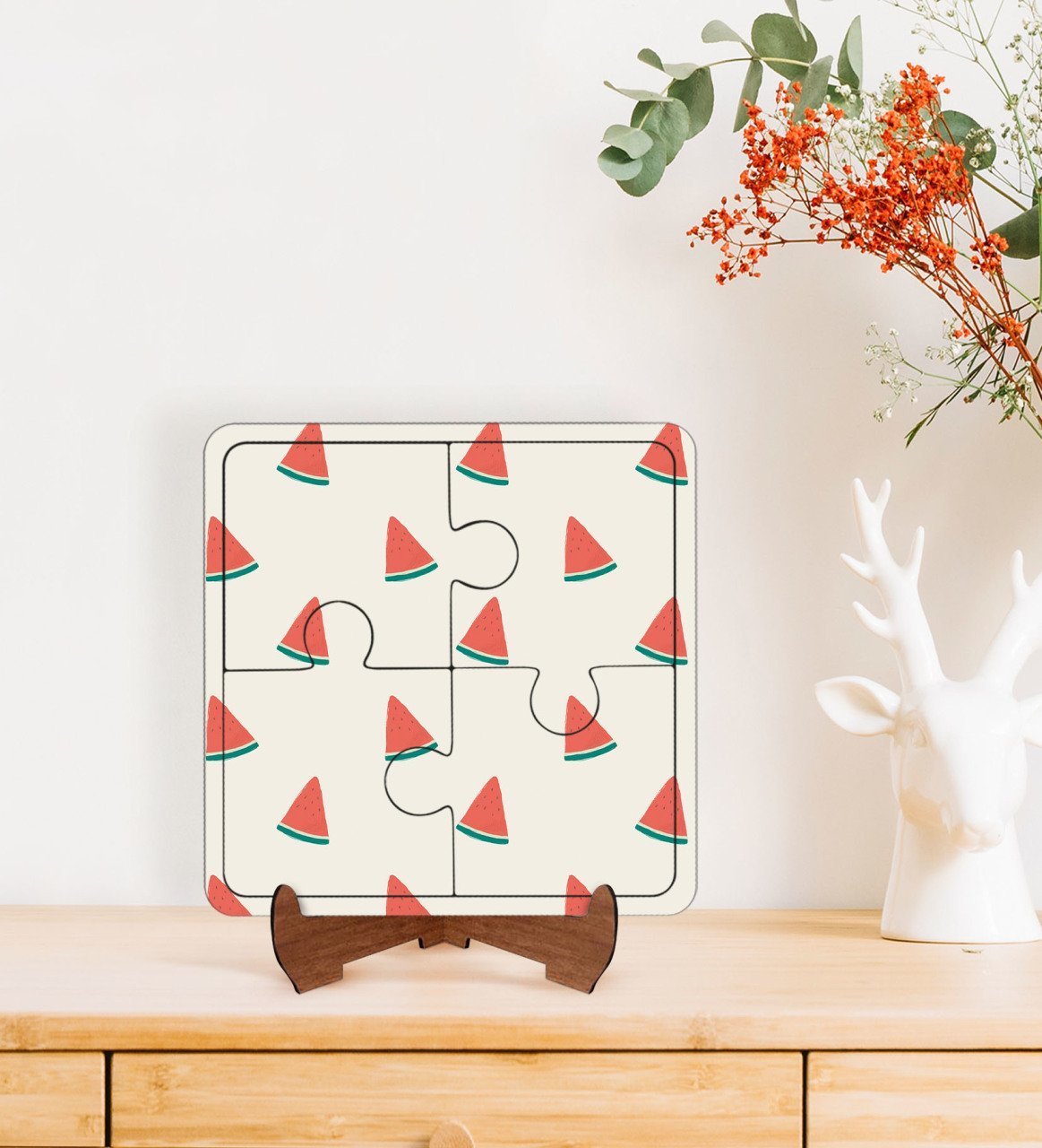 BK Gift Karpuz Tasarımlı Ahşap Standlı Puzzle Çerçeve-1