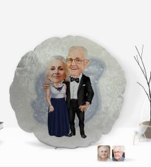 Kişiye Özel Dede ve Büyükanne Karikatürlü Yuvarlak Dekoratif Kırlent Yastık-1