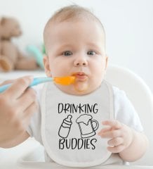 BK Kids Drinking Buddies Tasarımlı Bebek Body Zıbın ve Mama Önlüğü Hediye Seti - Model 1