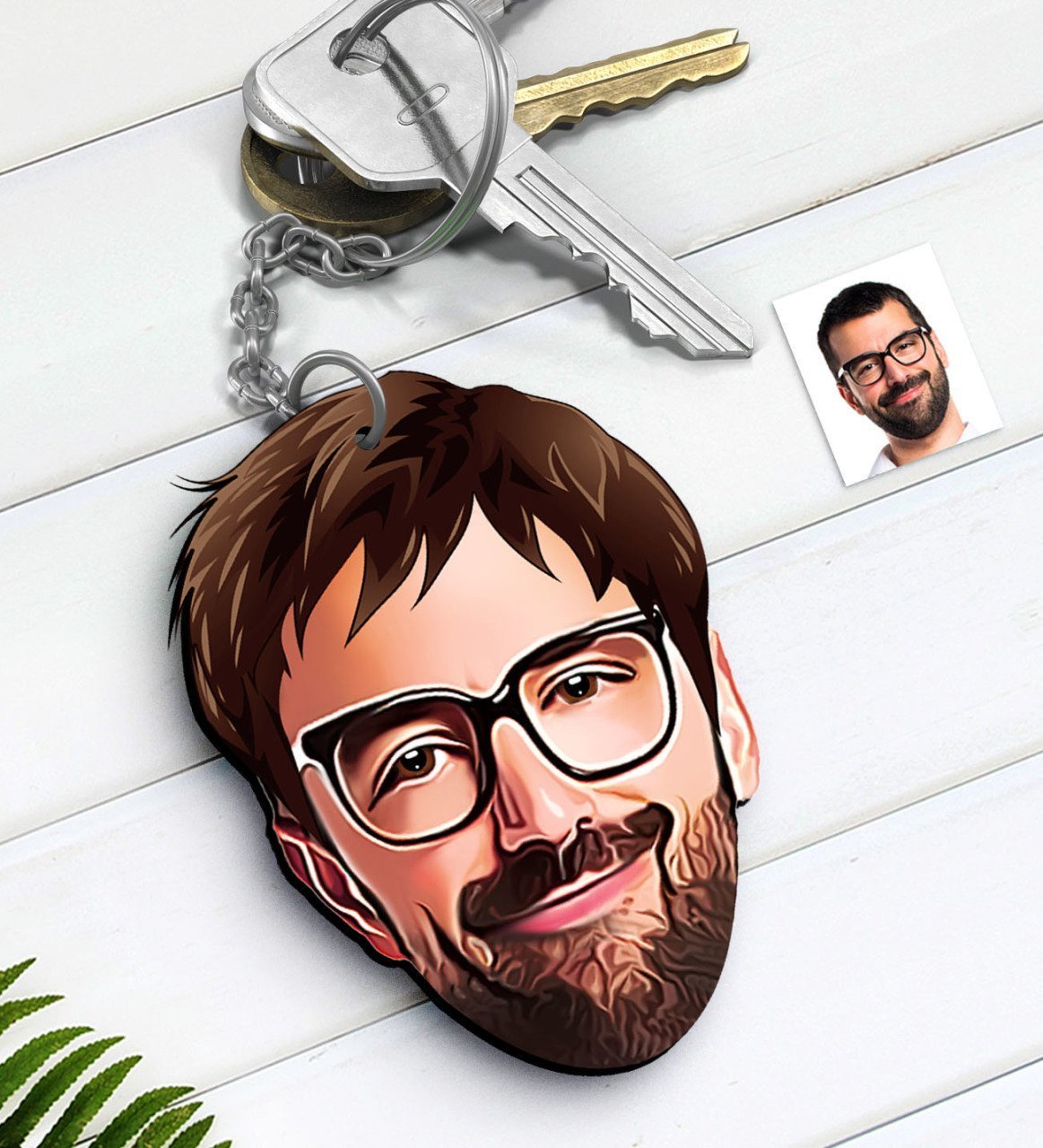 Kişiye Özel Erkek Yüz Karikatürlü Ahşap Anahtarlık-1
