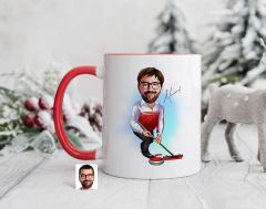 Bk Gift Kişiye Özel Curling Karikatürlü Kırmızı Kupa Bardak-1, Sevgiliye Hediye, Arkadaşa Hediye
