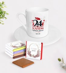 Kişiye Özel Öğretmenler Gününüz Kutlu Olsun Türk Kahvesi Fincanı ve Çikolata Hediye Seti-2