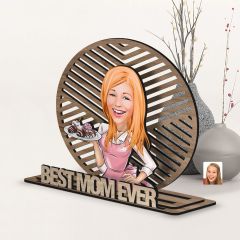 BK Gift Kişiye Özel 3 Katmanlı Anne Karikatürlü Ahşap Biblo-11 Anneye Hediye, Anneler Günü Hediyeleri