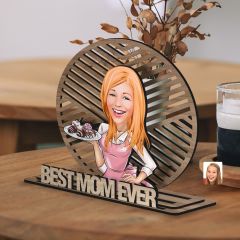 BK Gift Kişiye Özel 3 Katmanlı Anne Karikatürlü Ahşap Biblo-11 Anneye Hediye, Anneler Günü Hediyeleri