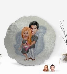 Kişiye Özel Bebek Süprizi Karikatürlü Yuvarlak Dekoratif Kırlent Yastık-1