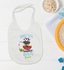 BK Kids Kişiye Özel Babasının Balıkçı Arkadaşı Tasarımlı Bebek Mama Önlüğü - Model 1