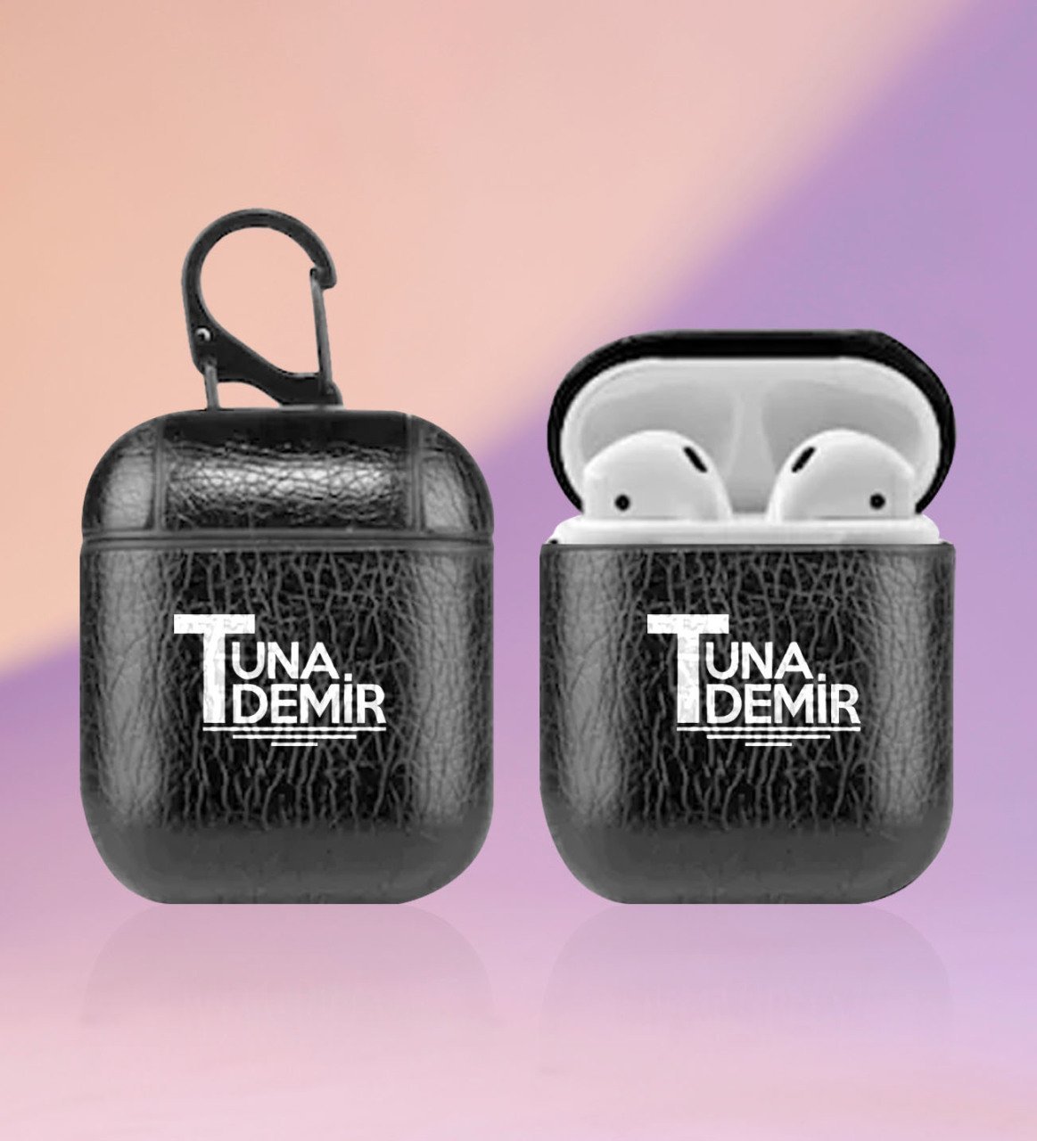 Kişiye Özel Airpod Kulaklık Uyumlu Askılı Siyah Deri Kılıf Saklama Kutusu