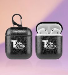 Kişiye Özel Airpod Kulaklık Uyumlu Askılı Siyah Deri Kılıf Saklama Kutusu