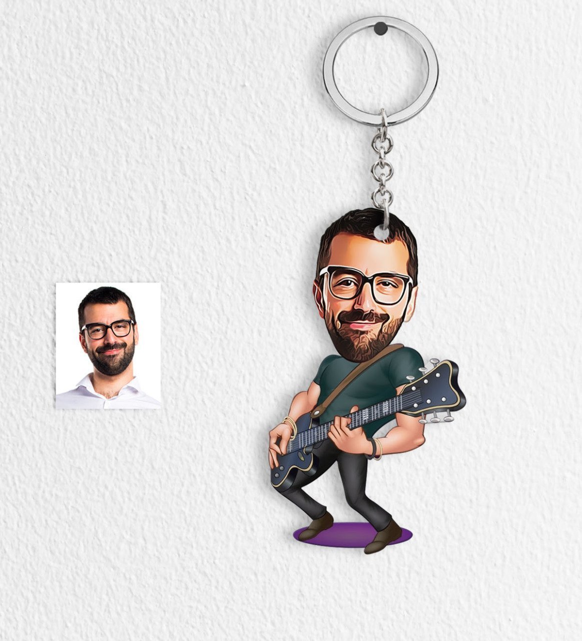 Kişiye Özel Bay Gitarist Karikatür Anahtarlık - 1