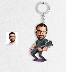 Kişiye Özel Bay Gitarist Karikatür Anahtarlık - 1