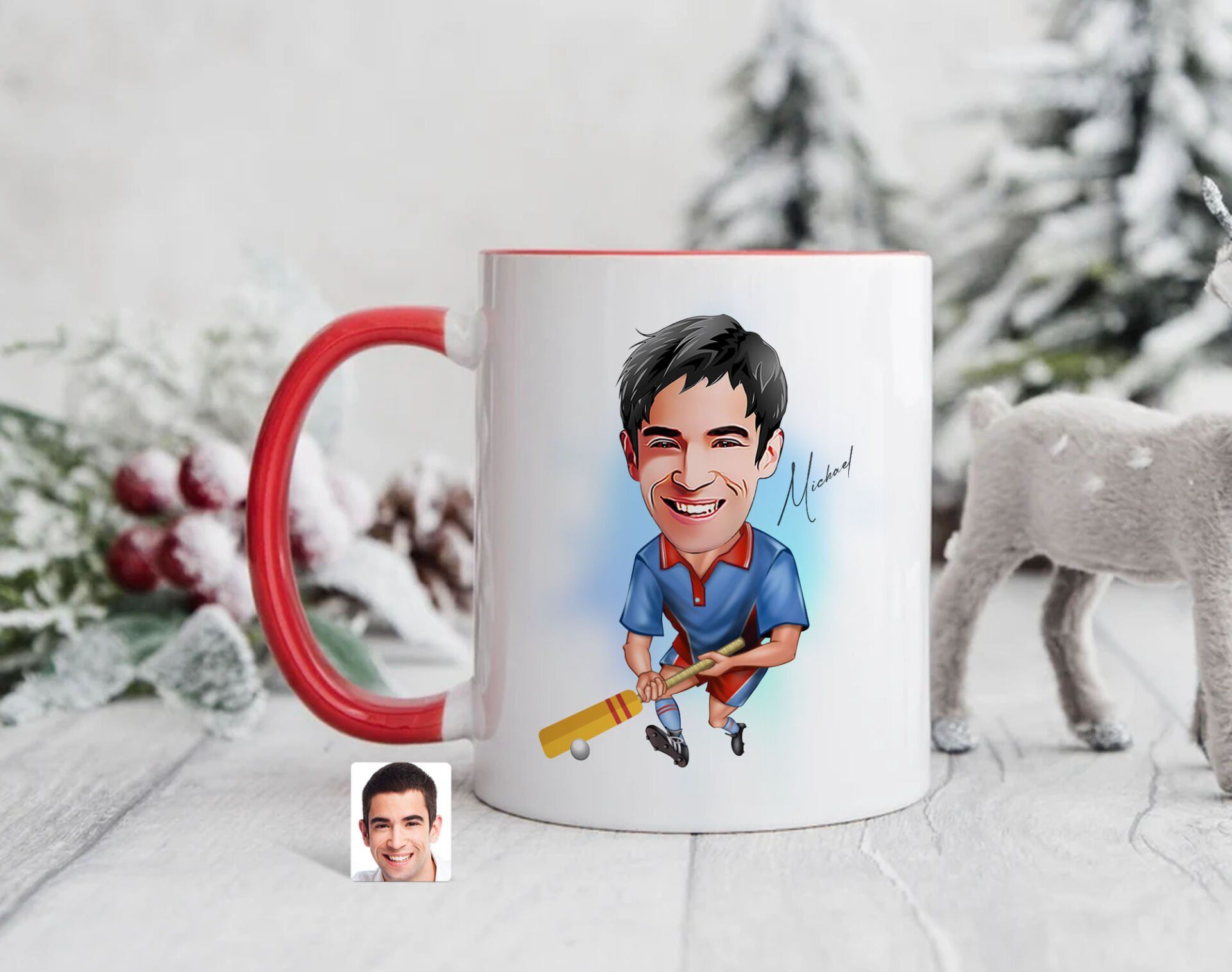 Bk Gift Kişiye Özel Cricket Karikatürlü Kırmızı Kupa Bardak-1, Sevgiliye Hediye, Arkadaşa Hediye