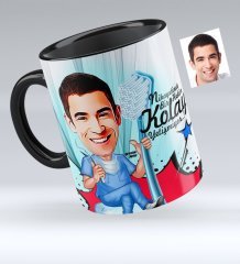 Kişiye Özel Bay Diş Hekimi Karikatürlü Siyah Kupa Bardak - 2
