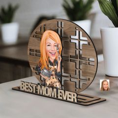 BK Gift Kişiye Özel 3 Katmanlı Anne Karikatürlü Ahşap Biblo-10 Anneye Hediye, Anneler Günü Hediyeleri