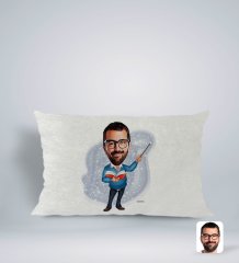 Kişiye Özel Erkek Öğretmen Karikatürlü Dikdörtgen Araç Koltuk Yastığı-2