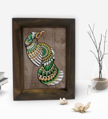 BK Gift Tavus Kuşu Tasarımlı Dekoratif Doğal Masif Ahşap Çerçeve 15x20cm-1