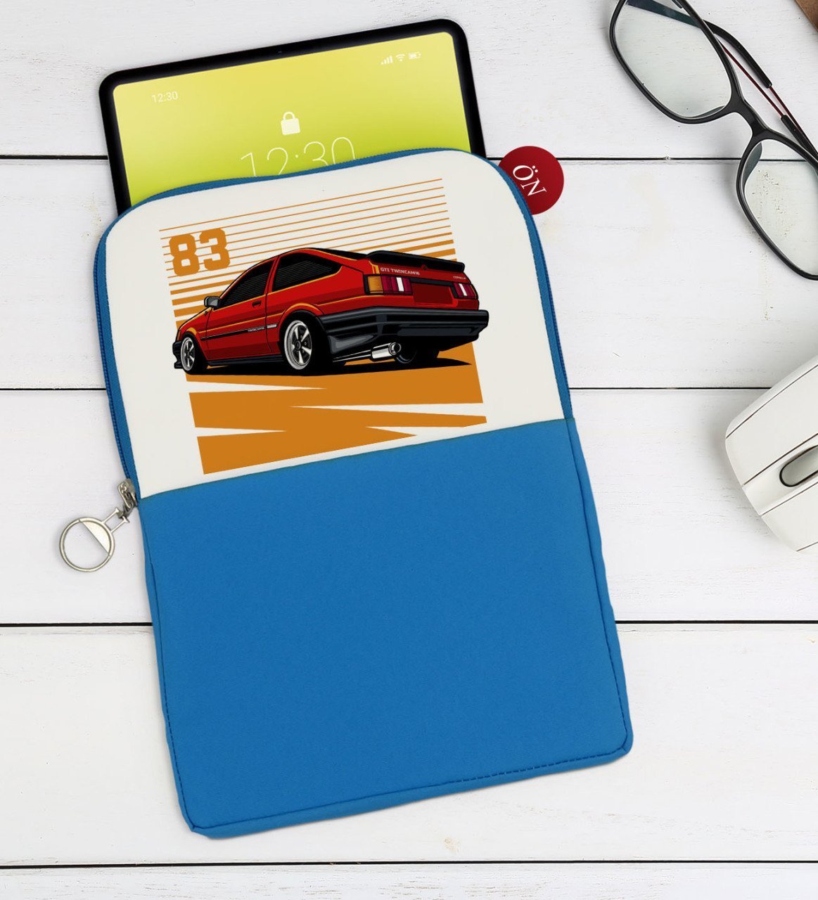 BK Gift Drift Car Tasarımlı Taşınabilir Koruyucu Tablet Kılıfı & Organizer Çanta - Mavi-1