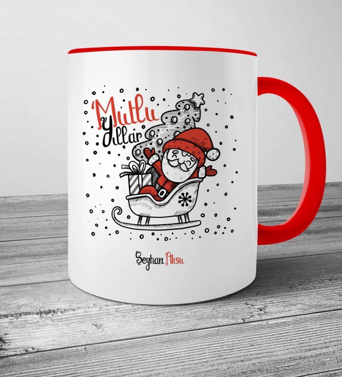 Kişiye Özel Noel Baba Mutlu Yıllar Kırmızı Kupa Bardak - 6