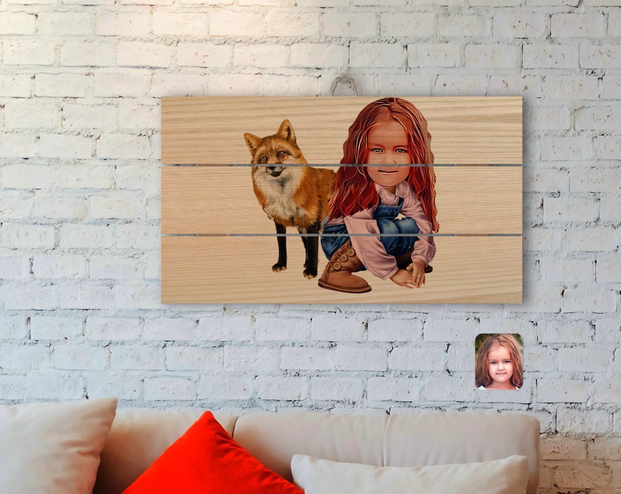 Kişiye Özel Kız Çocuk Karikatürlü Otantik Ahşap Palet Tablo-9