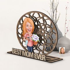 BK Gift Kişiye Özel 3 Katmanlı Anne Karikatürlü Ahşap Biblo-9 Anneye Hediye, Anneler Günü Hediyeleri