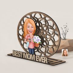 BK Gift Kişiye Özel 3 Katmanlı Anne Karikatürlü Ahşap Biblo-9 Anneye Hediye, Anneler Günü Hediyeleri