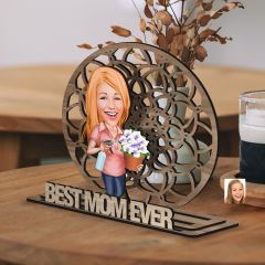 BK Gift Kişiye Özel 3 Katmanlı Anne Karikatürlü Ahşap Biblo-9 Anneye Hediye, Anneler Günü Hediyeleri