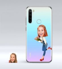 Kişiye Özel Bayan Karikatürlü Xiaomi Redmi Note 8 İnce Şeffaf Silikon Telefon Kapağı-13