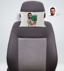 Kişiye Özel Erkek Öğretmen Karikatürlü Dikdörtgen Araç Koltuk Yastığı-1