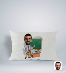 Kişiye Özel Erkek Öğretmen Karikatürlü Dikdörtgen Araç Koltuk Yastığı-1