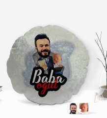 Kişiye Özel Baba Oğul Karikatürlü Yuvarlak Dekoratif Kırlent Yastık-4