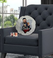 Kişiye Özel Baba Oğul Karikatürlü Yuvarlak Dekoratif Kırlent Yastık-4