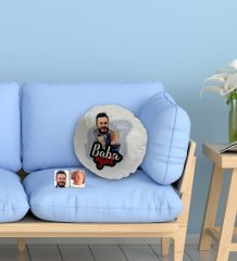 Kişiye Özel Baba Oğul Karikatürlü Yuvarlak Dekoratif Kırlent Yastık-4