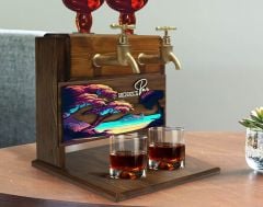 BK Gift Kişiye Özel Kabartma Manzara Tasarımlı İsimli Çift Musluklu Doğal Ahşap İçki Standı-17, İçki Standı, Doğum Günü Hediyesi, Ev Hediyesi