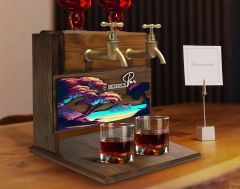 BK Gift Kişiye Özel Kabartma Manzara Tasarımlı İsimli Çift Musluklu Doğal Ahşap İçki Standı-17, İçki Standı, Doğum Günü Hediyesi, Ev Hediyesi