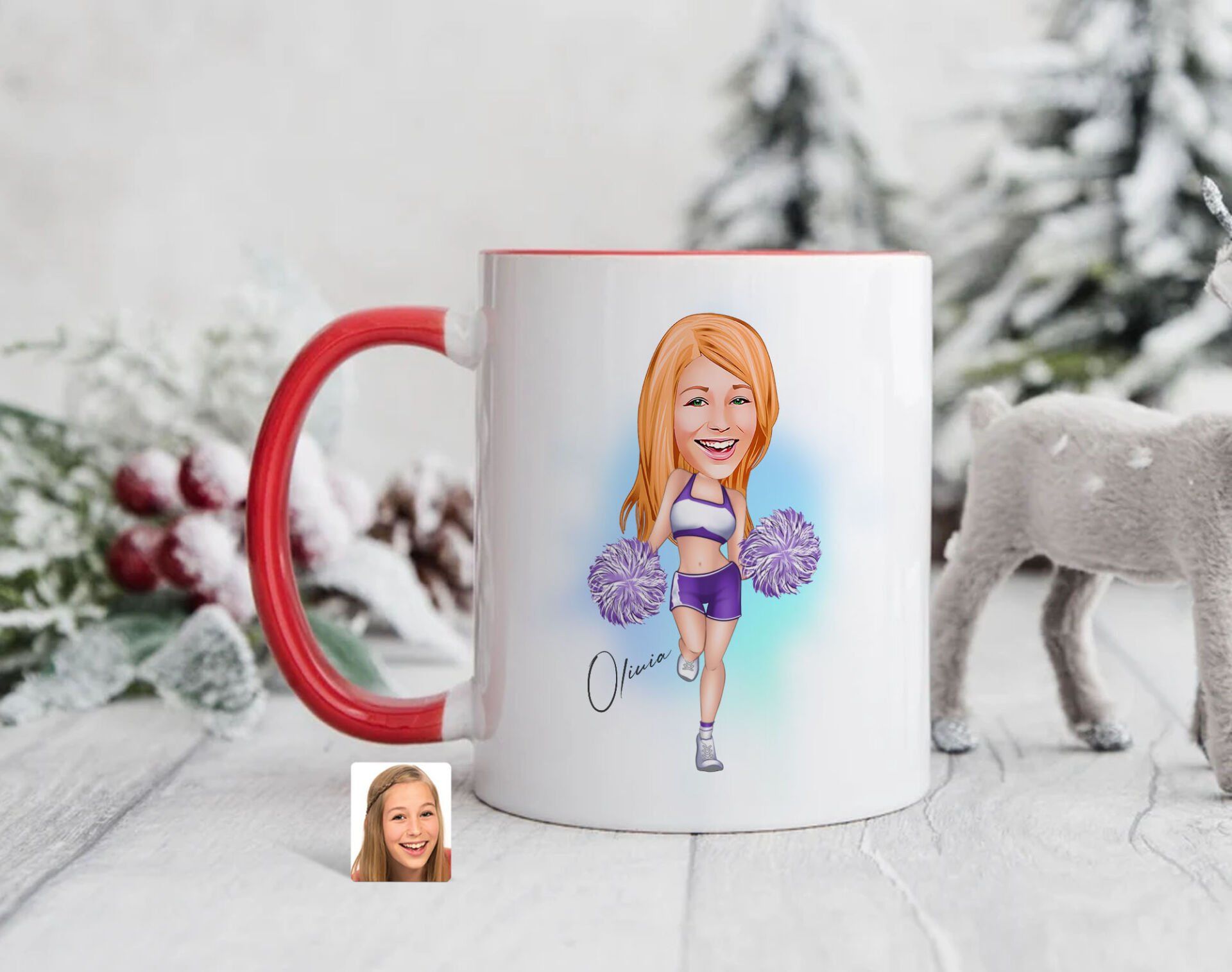 Bk Gift Kişiye Özel Ponpon Kız Karikatürlü Kırmızı Kupa Bardak-2, Sevgiliye Hediye, Arkadaşa Hediye
