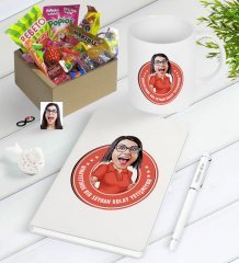Kişiye Özel Bayan Kolay Yetişmiyor Karikatürlü Nostaljik Lezzetler Defter Kalem Kupa Seti-3