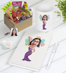 Kişiye Özel Dünya Güzeli Karikatürlü Nostaljik Lezzetler Defter Kalem Kupa Hediye Seti
