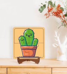 BK Gift Kaktüs Tasarımlı Ahşap Standlı Puzzle Çerçeve-5