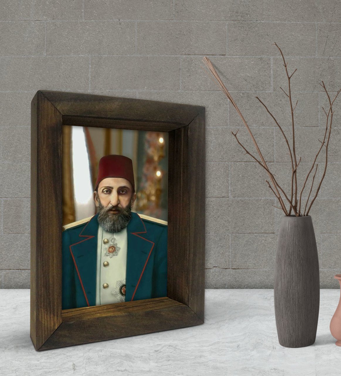 BK Gift Sultan II Abdülhamid Han Tasarımlı Dekoratif Doğal Masif Ahşap Çerçeve 15x20cm-7