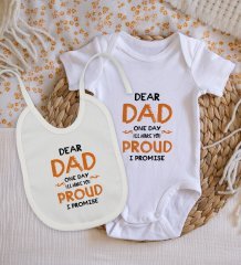 BK Kids Dear Dad Tasarımlı Bebek Body Zıbın ve Mama Önlüğü Hediye Seti - Model 1
