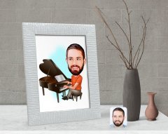 Kişiye Özel Erkek Piyanist Karikatürlü Dekoratif Çerçeve-1