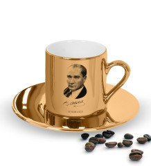 Kişiye Özel Atatürk Temalı Aynalı Altın Türk Kahvesi Fincanı-12