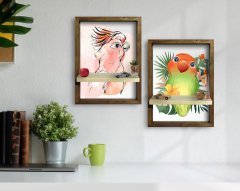 BK Home 2'li Doğal Masif Ahşap Çerçeveli Tablo Duvar Rafı-61