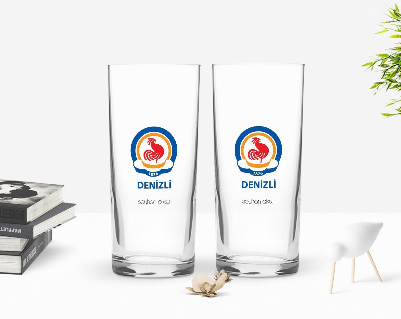 Kişiye Özel Renkli Baskılı Denizli Tasarımlı Turistik İkili Rakı Bardağı Seti-1