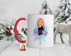 Bk Gift Kişiye Özel Ponpon Kız Karikatürlü Kırmızı Kupa Bardak-1, Sevgiliye Hediye, Arkadaşa Hediye