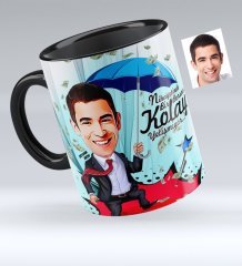 Kişiye Özel Bay Borsacı Karikatürlü Siyah Kupa Bardak - 1