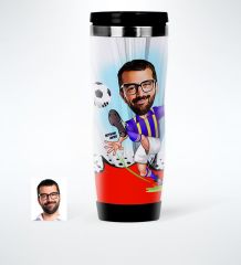 Kişiye Özel Bay Futbolcu Sarı Lacivert Karikatürlü Çelik Termos Bardak - 1